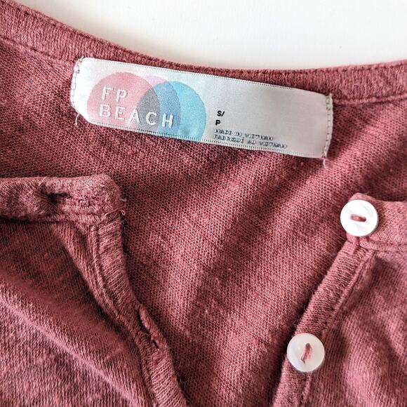 Free People Beach Mini Dress Tunic Dropwaist Linen Blend Pink Henley Small - Picture 7 of 9